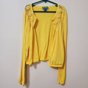 Girls Yellow Rose Design Fine Knit Cardigan (Size L)